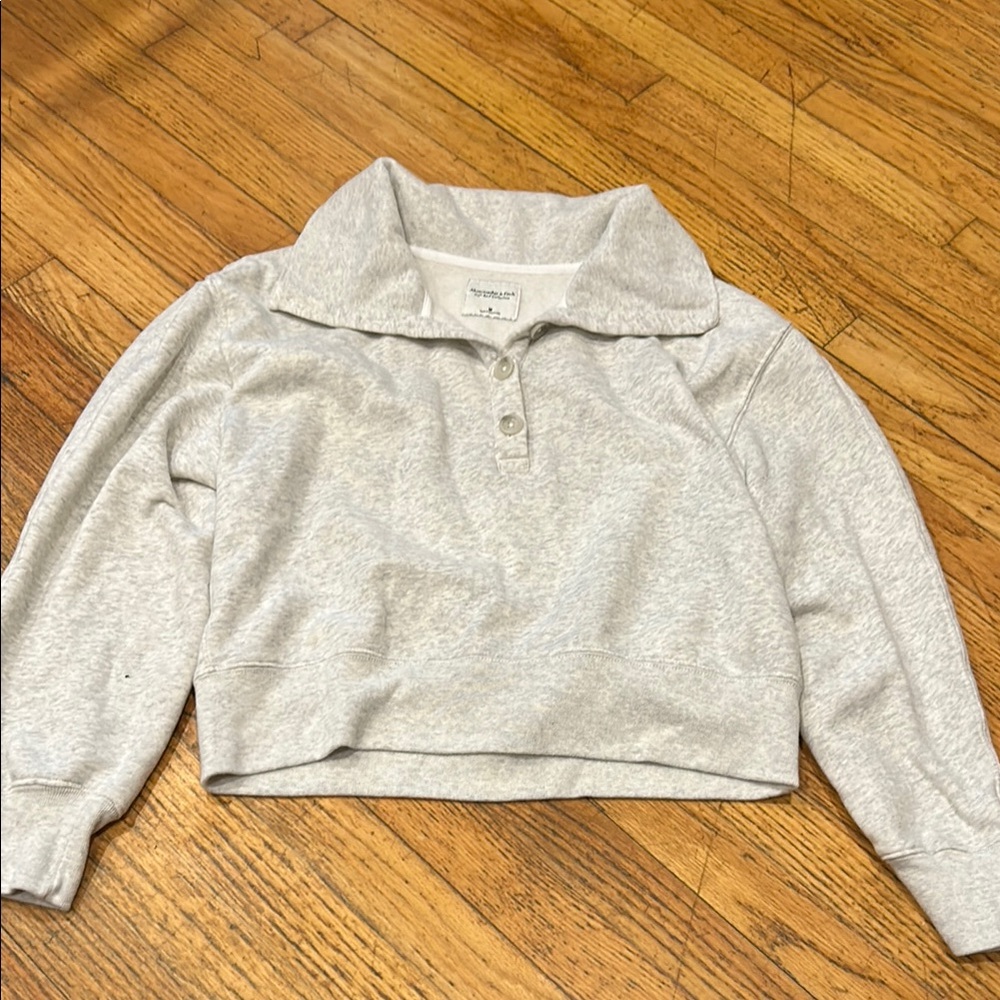 Abercrombie & Fitch Gray Cropped Polo Sweatshirt